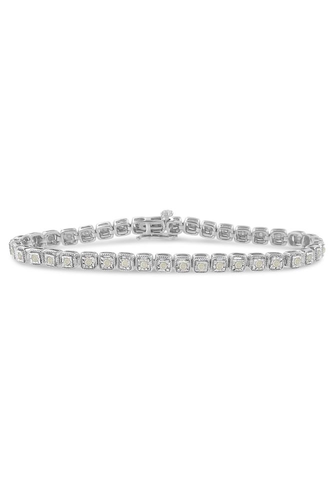 1.0 Cttw Diamond Miracle-Set Square Milgrain 7" Link Tennis Bracelet